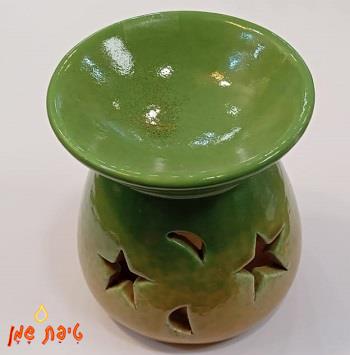 טיפת שמן מבער שמנים מקרמיקה בצבע ירוק צהוב