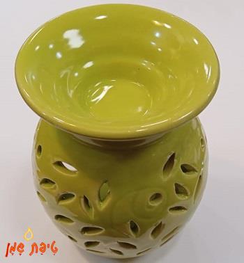 טיפת שמן מבער שמנים מקרמיקה בצבע ירוק צהבהב